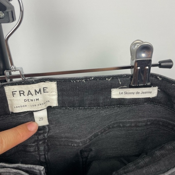 Frame Washed Black Le High Skinny‎ Muddy Rip Raw Hem Jeans - Picture 5 of 6